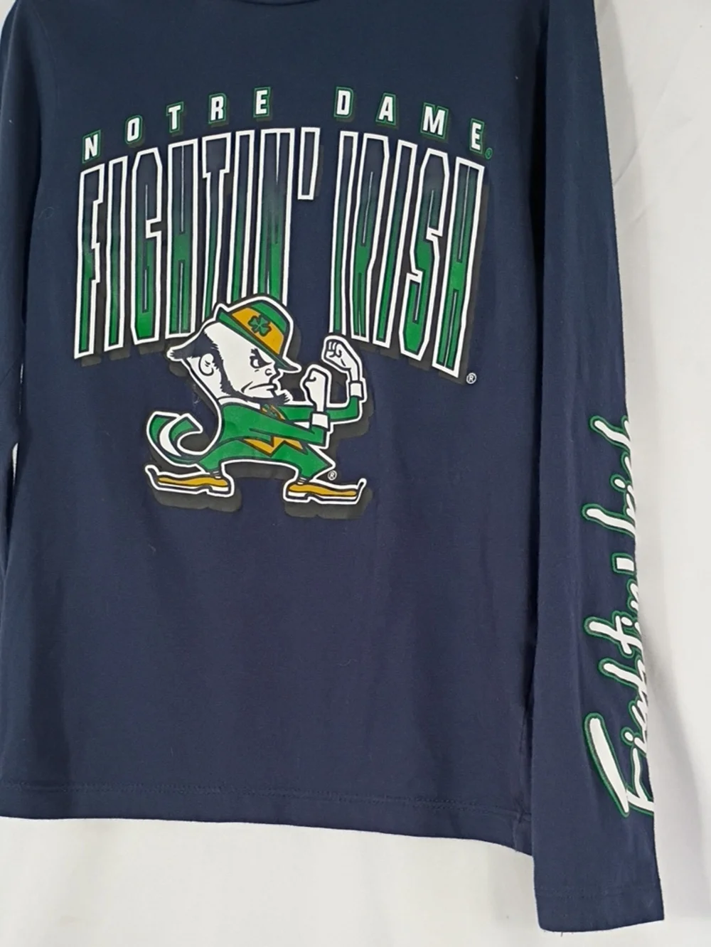 EUC Gen2 Notre Dame Boys Fightin' Irish Long Sleeve Tee Navy Sz Large 7 College